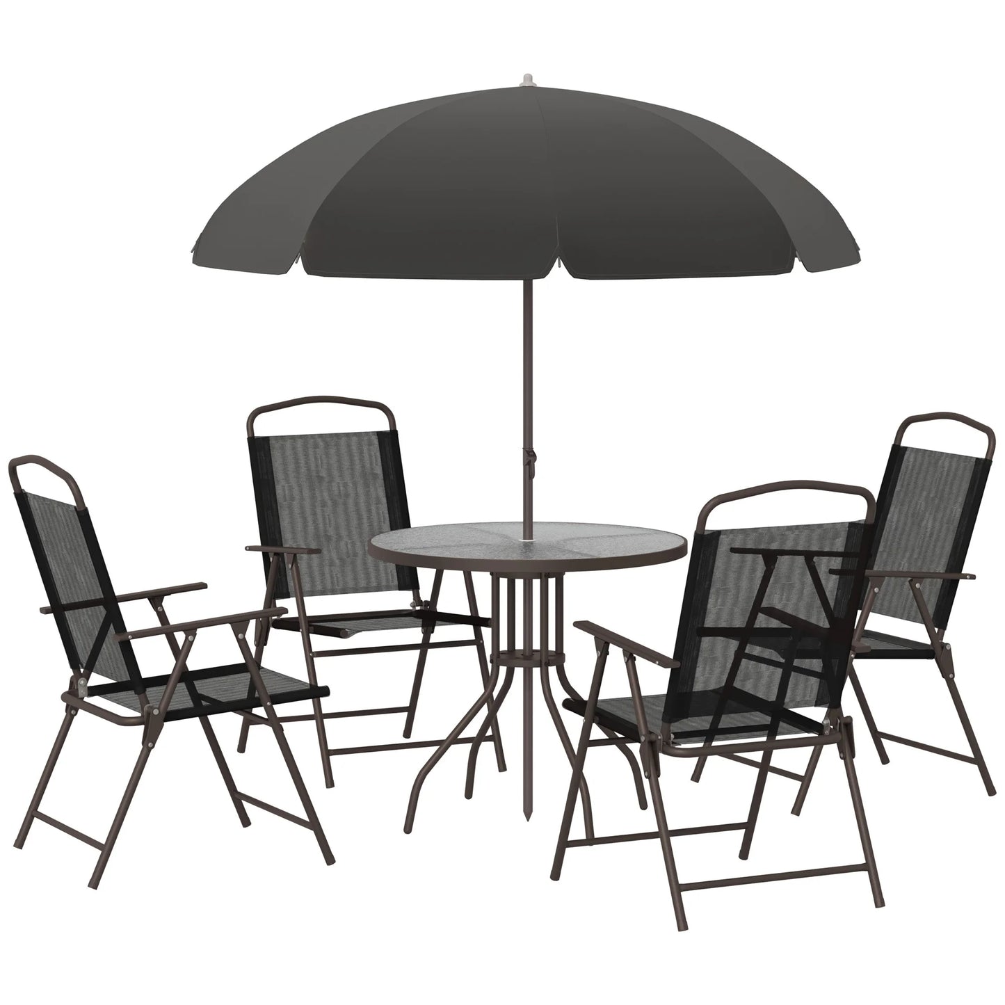Outsunny 6 Piece Patio Dining Set With Umbrella And Glass Table