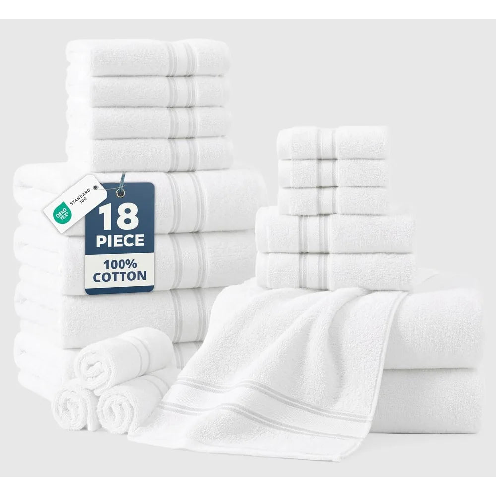 Premium 100 Percent Cotton Zero Twist Eighteen Piece Towel Set