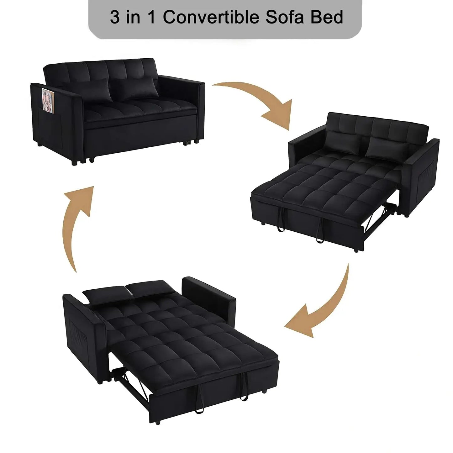 Loveseat Sleeper Sofa Three In One Convertible With Adjustable Backrest