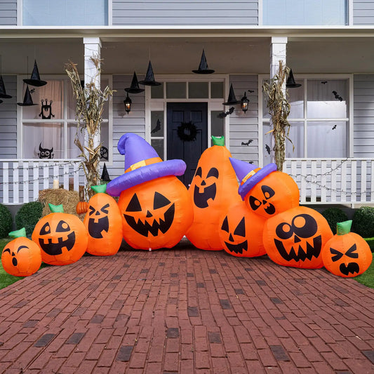 Joyfy Halloween Pumpkin Inflatable With Witch Hat Led Lights