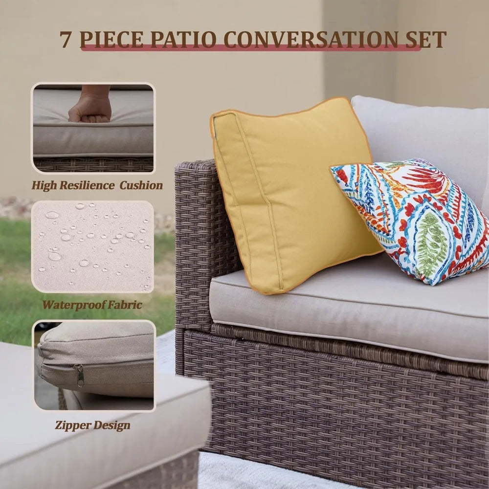 XIAOLANG Outdoor Patio Furniture Set All-Weather PE Rattan Sofa Table