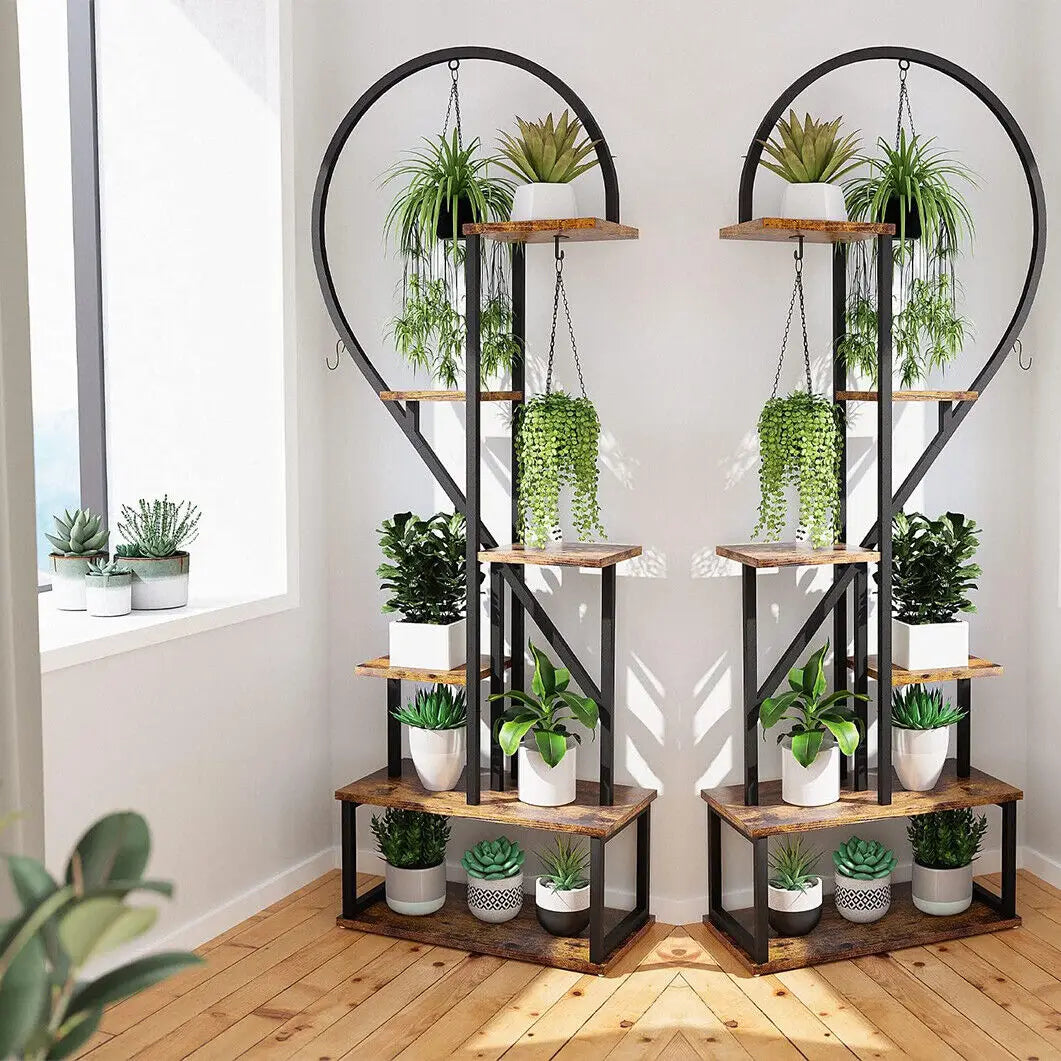 Half Heart Plant Stand Rack For 20 Pots With Hooks