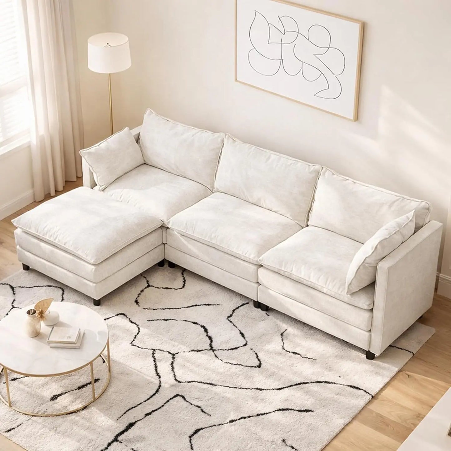 L Shaped Modular Sectional Sofa Chenille Cloud Couch Movable Ottoman