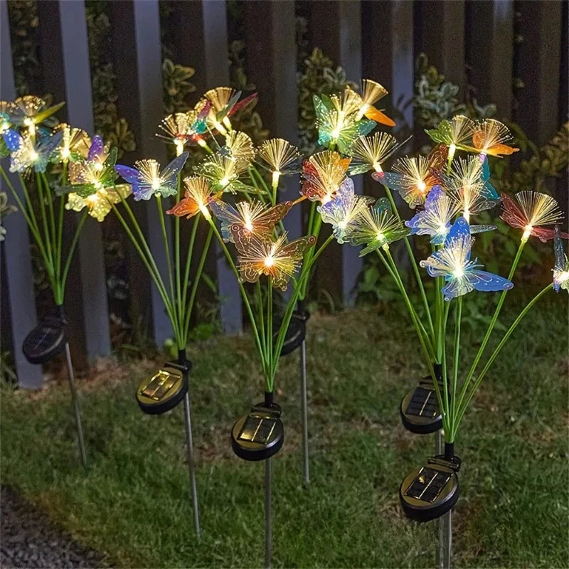 Solar Powered Butterfly Fiber Optic Garden Stake Light Outdoor Decor