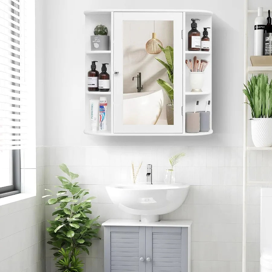 XIUWO Medicine Cabinet With Mirror And Adjustable Shelves For Bathroom