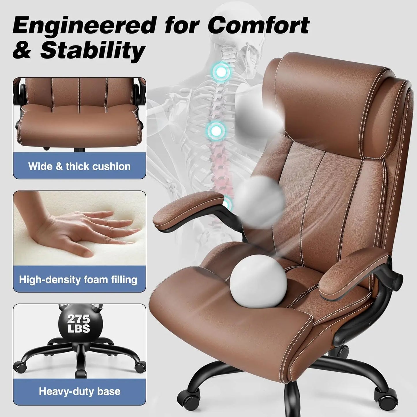 Ergonomic Faux Leather Office Chair With Adjustable Lumbar Support