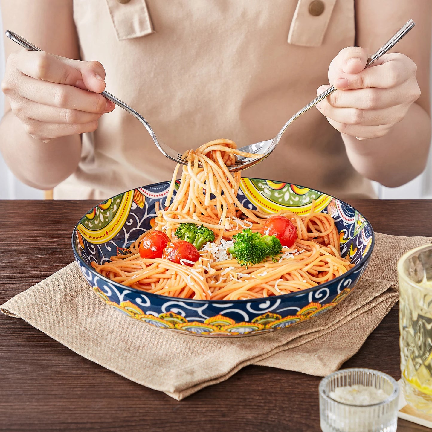 MALACASA Ceramic Bowls Set 4 Piece Pasta Soup Bowls Dishwasher Safe