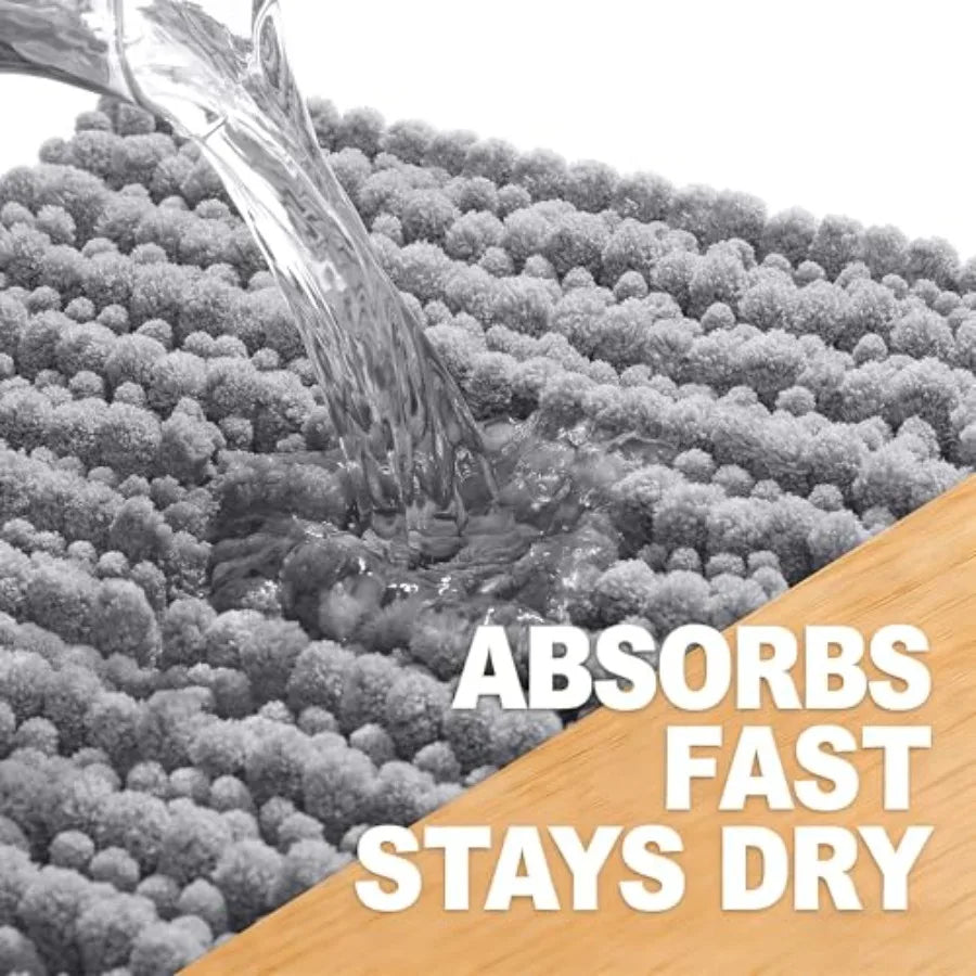 Soft Absorbent Chenille Bathroom Rug Mat With Non Slip Backing