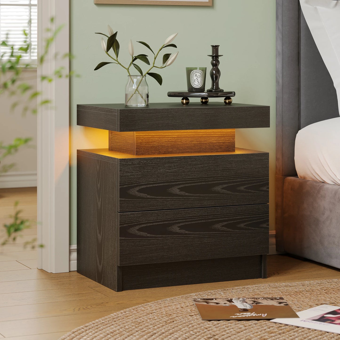 Cubehom LED Nightstand With Two Drawers And RGB Lighting
