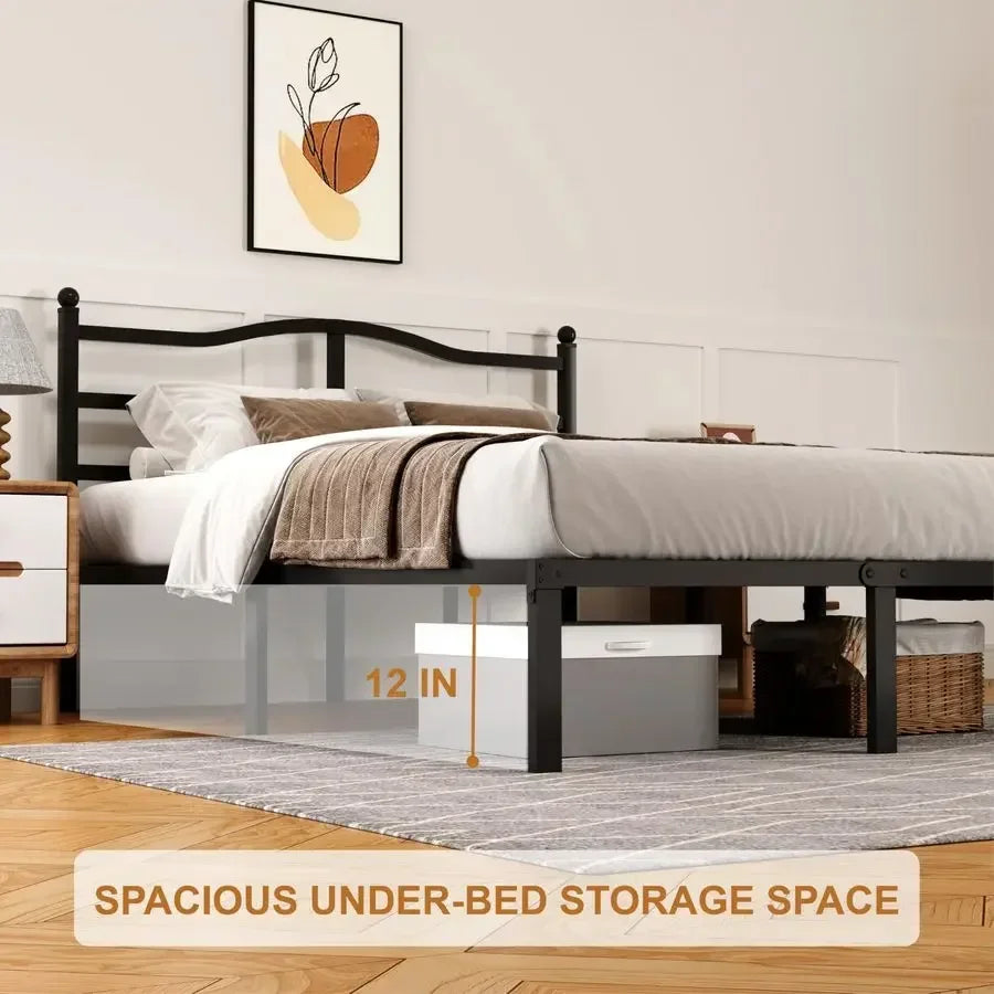 Inch Full Size Bed Frame with Headboard, Heavy Duty Metal Platform Bed Frame Full Size Mattress Foundation with Sturdy Steel Sl
