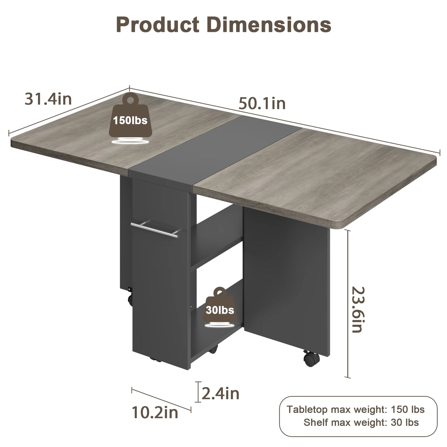 HiMISS Space-Saving Folding Dining Table Drop Leaf And Storage
