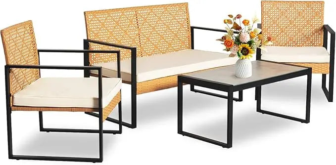 Outdoor Rattan Wicker Patio Conversation Set With Cushions