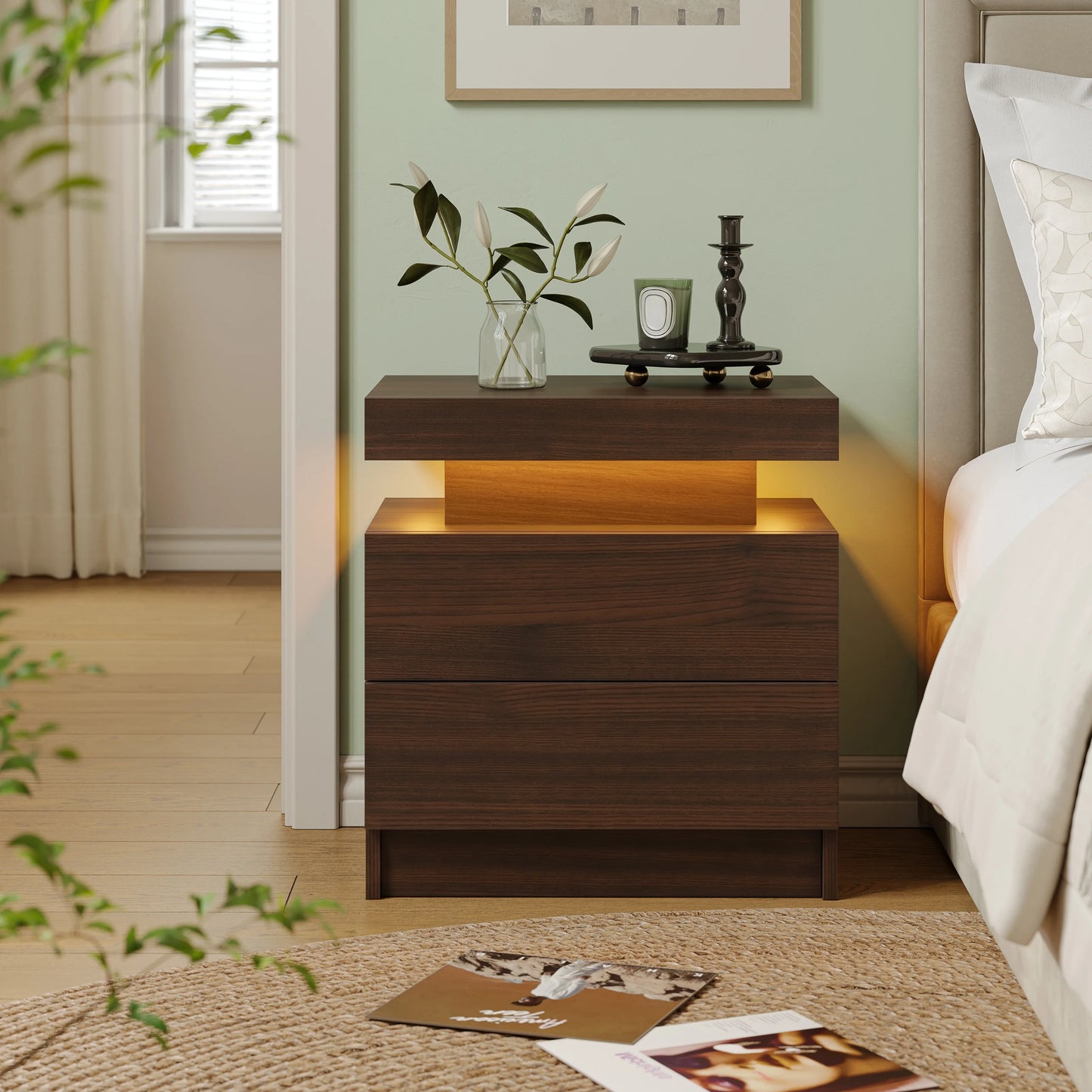 Cubehom LED Nightstand With Two Drawers And RGB Lighting
