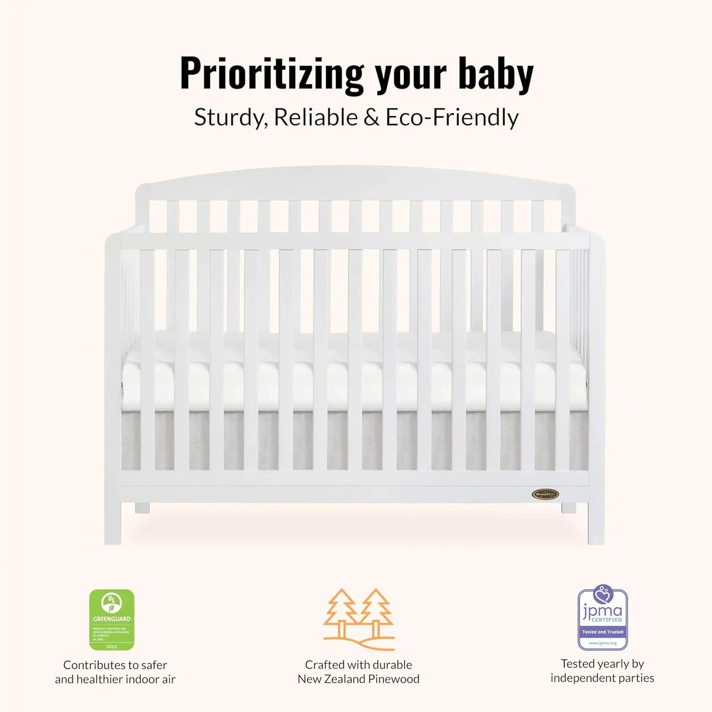 5-In-1 Convertible Baby Crib Converts To Toddler Bed Daybed