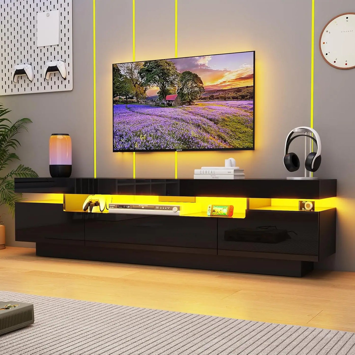 Modern LED TV Stand With Storage Drawer For Living Room Entertainment Center