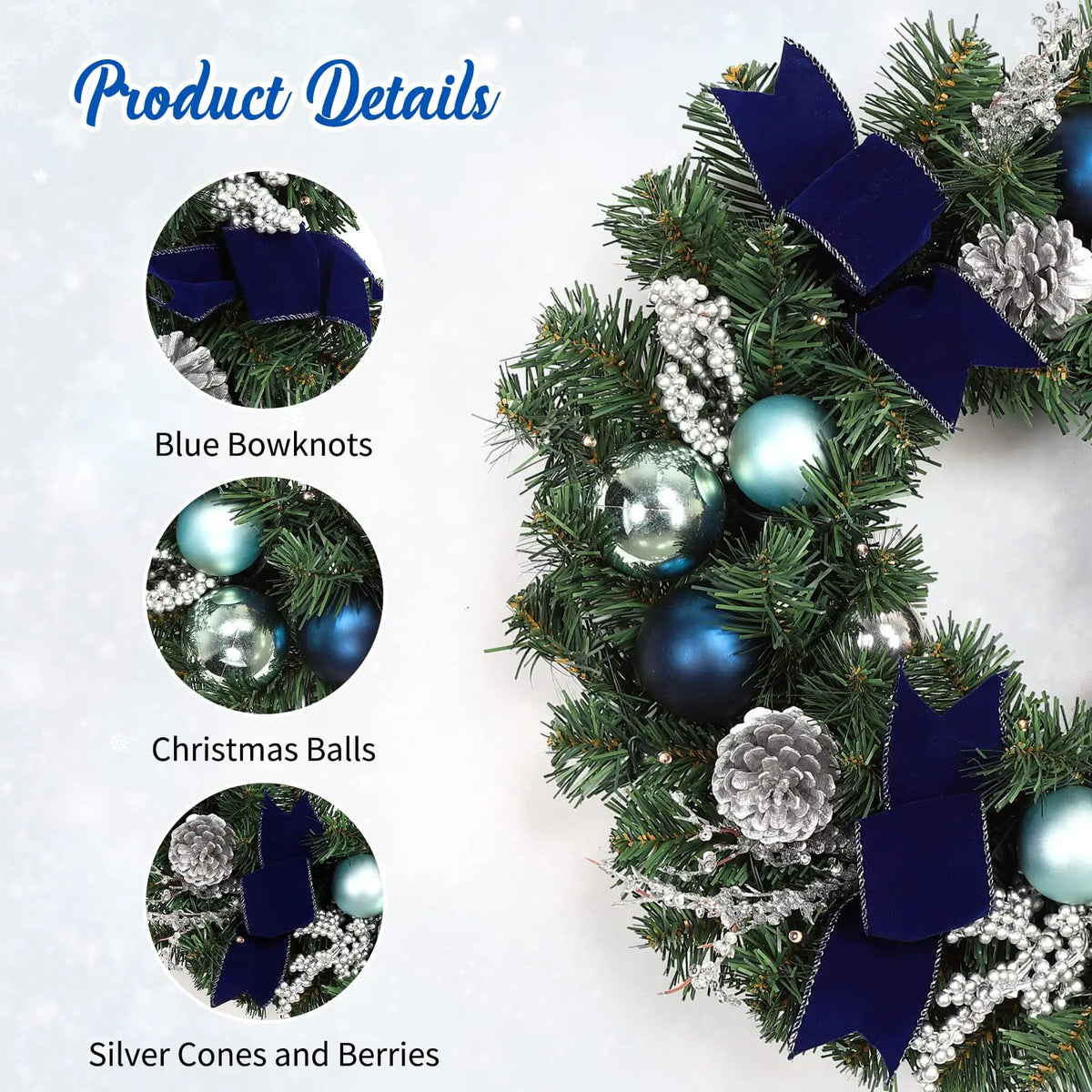 HiMISS Lighted Christmas Wreath With LED Lights And Velvet Bows