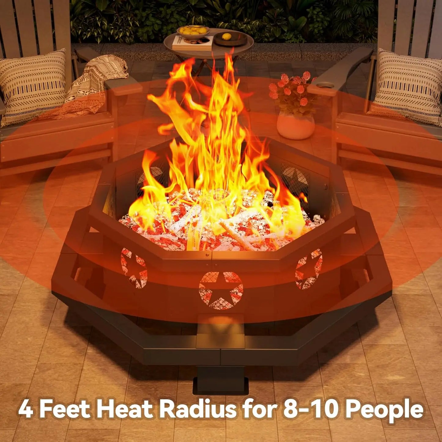 Premium Hexagonal Outdoor Wood Fire Pit With Poker