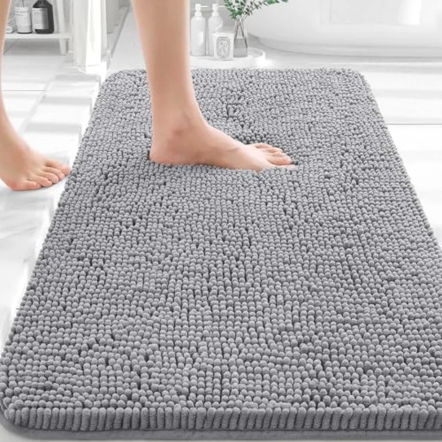 Soft Absorbent Chenille Bath Rug With Rubber Backing