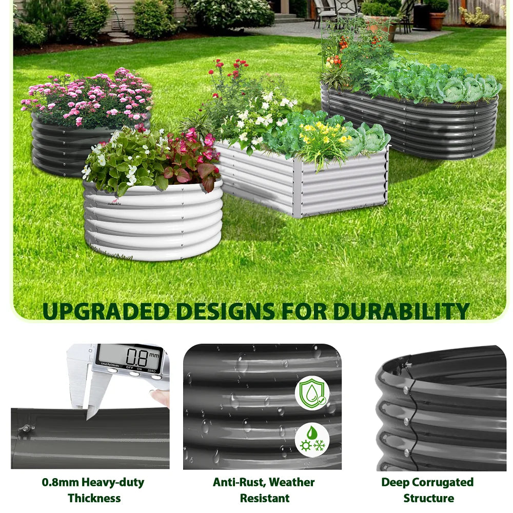 8X4X1.5 ft Galvanized Raised Garden Beds Outdoor, Oval Large Metal Planter Box for Planting Vegetables Flowers Herb, Anti-Rust