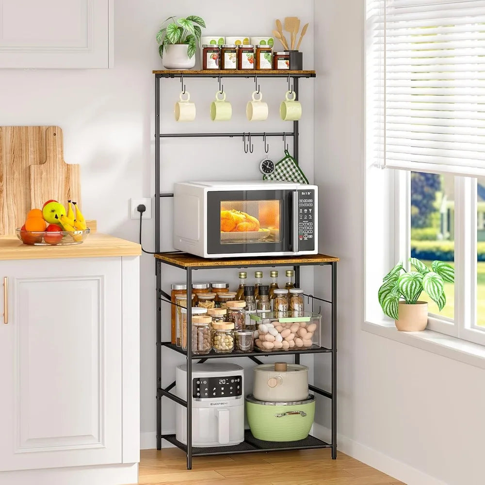 Four Tier Farmhouse Coffee Bar Station With Eight Hooks