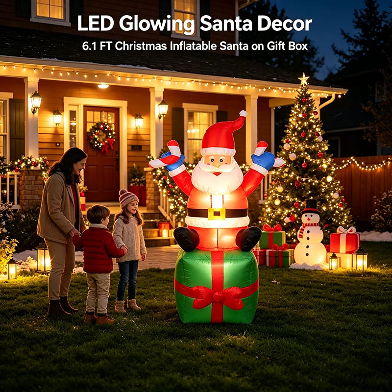 LED Inflatable Santa Claus With Candy Cane And Gift Sack