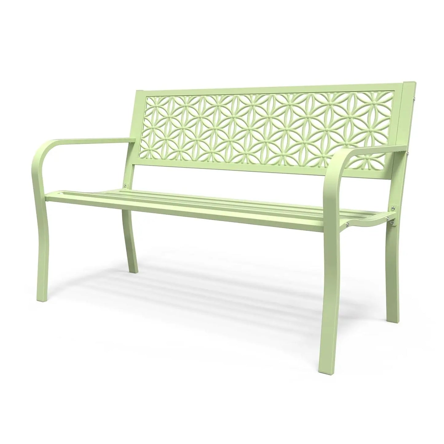50" Metal Garden Bench Floral Back, Outdoor Porch Yard Patio Park Entryway, 800lb Capacity, Customized