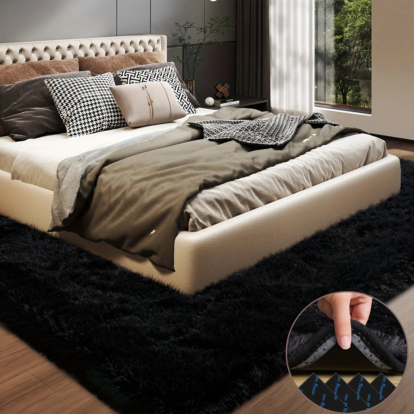 Noned Plush Area Rug Aubusson Design Shag Bedroom Decor