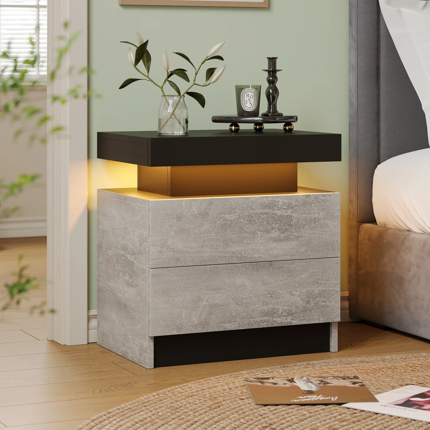 Cubehom LED Nightstand With Two Drawers And RGB Lighting