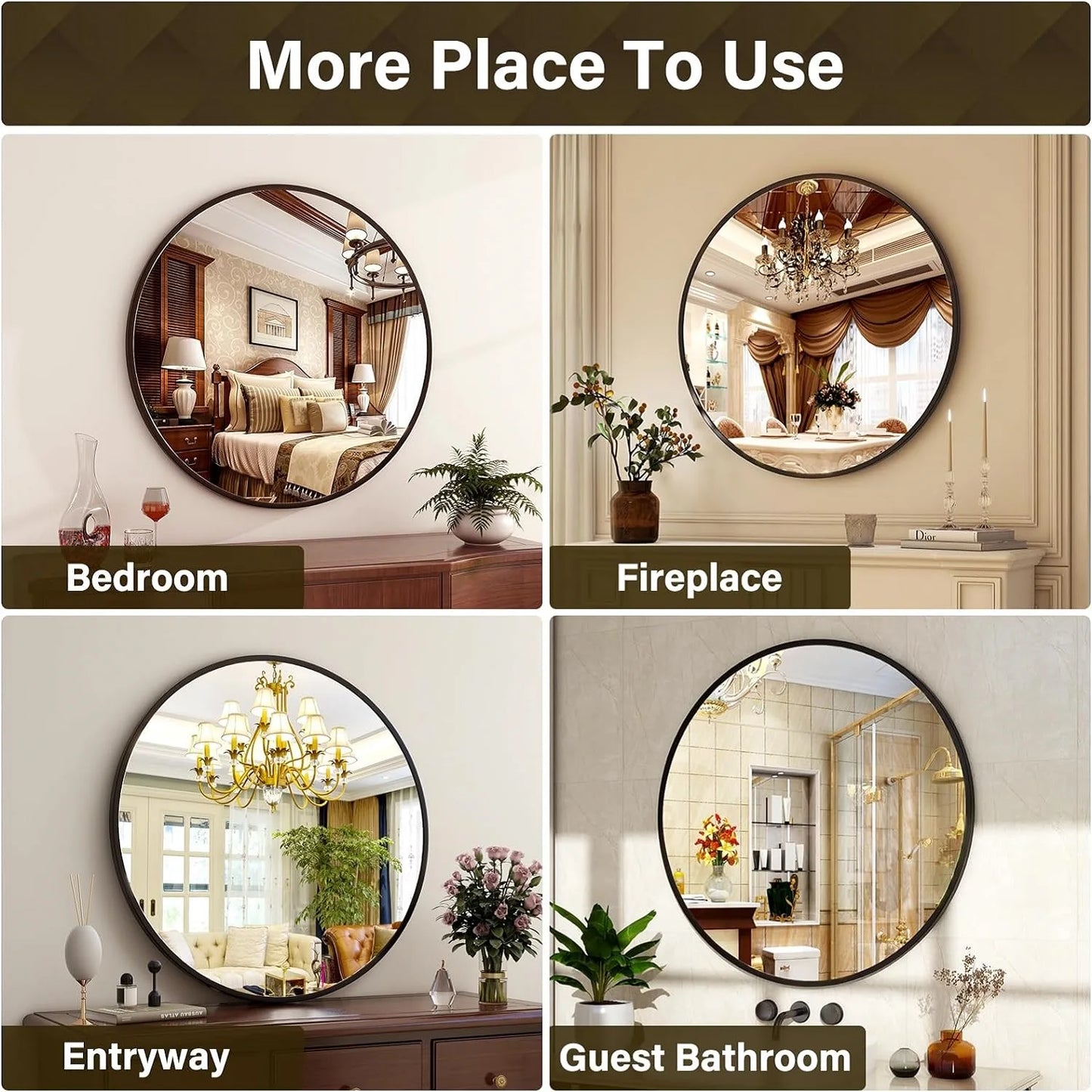 Round Metal Wall Mirror for Entryway and Living Spaces
