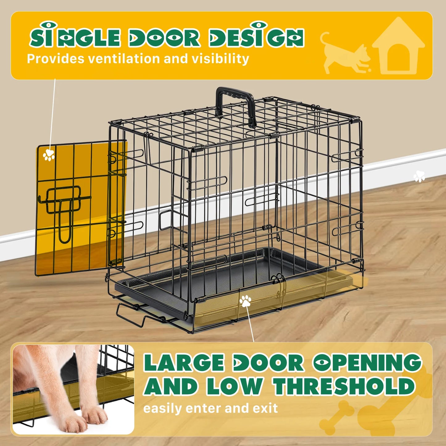 JHK Metal Dog Crate With Secure Lock Foldable Tray For Easy Cleaning