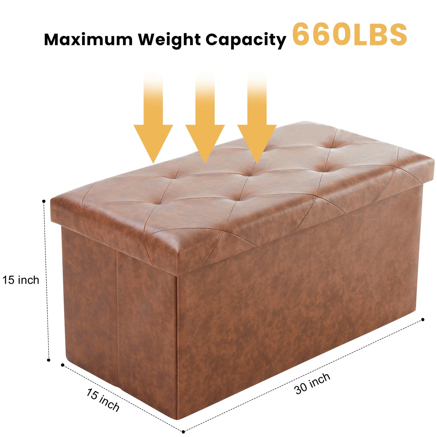 JHK Synthetic Leather Folding Ottoman Storage Footstool Toy Box