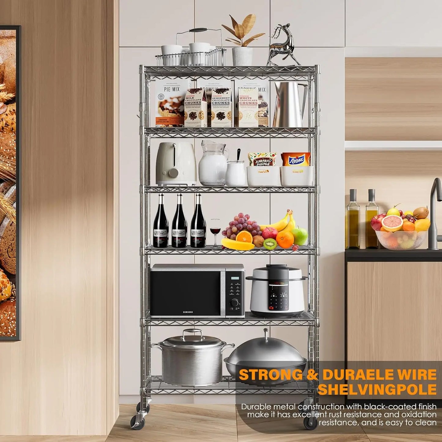 Heavy Duty Rolling Shelving Unit With Wheels And Hooks
