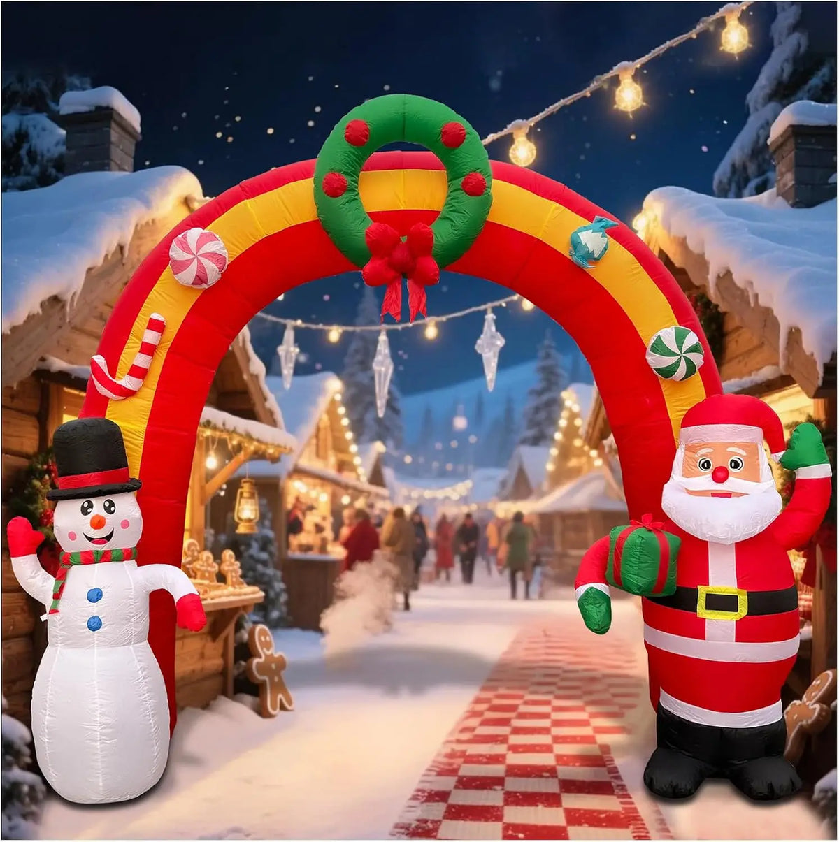Inflatable Christmas Archway With Santa, Snowman And LED Lights