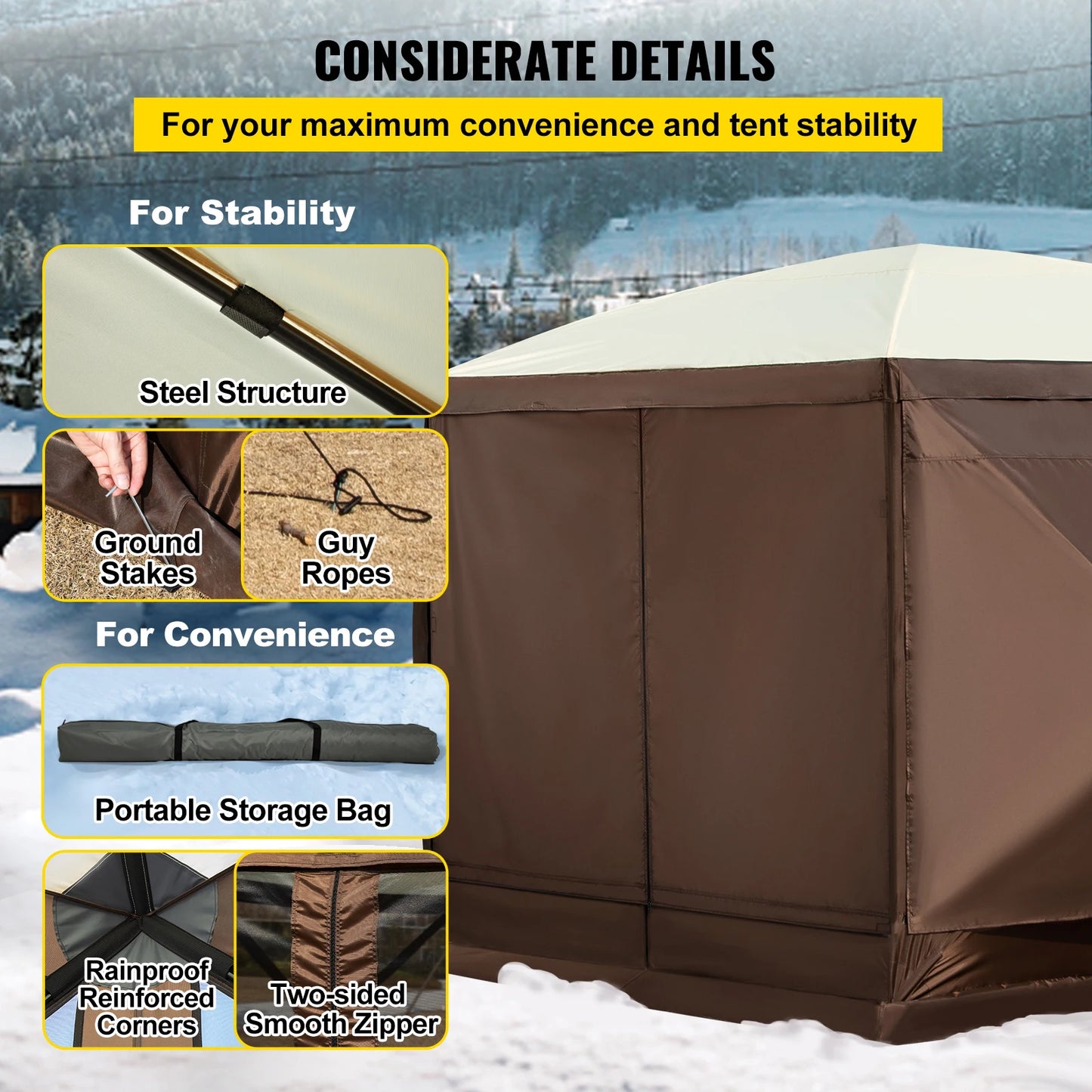 SucceBuy Pop Up Camping Gazebo Tent 6 Sided Sun Shelter
