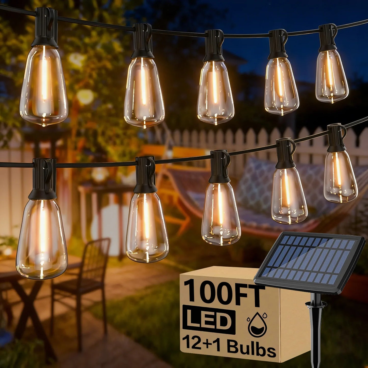 GUPUP Solar String Lights Outdoor 24 LEDs Warm White