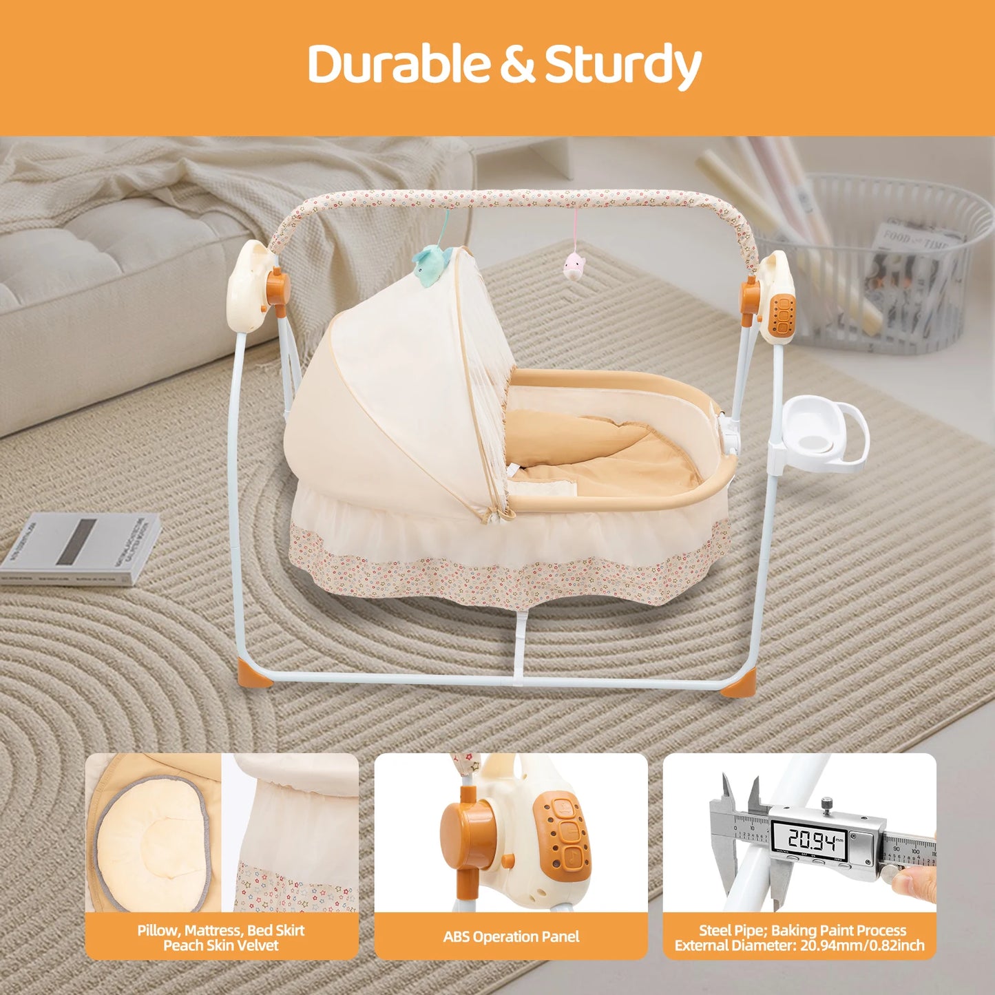 Foldable Electric Baby Cradle Swing With Remote Control Bluetooth Music