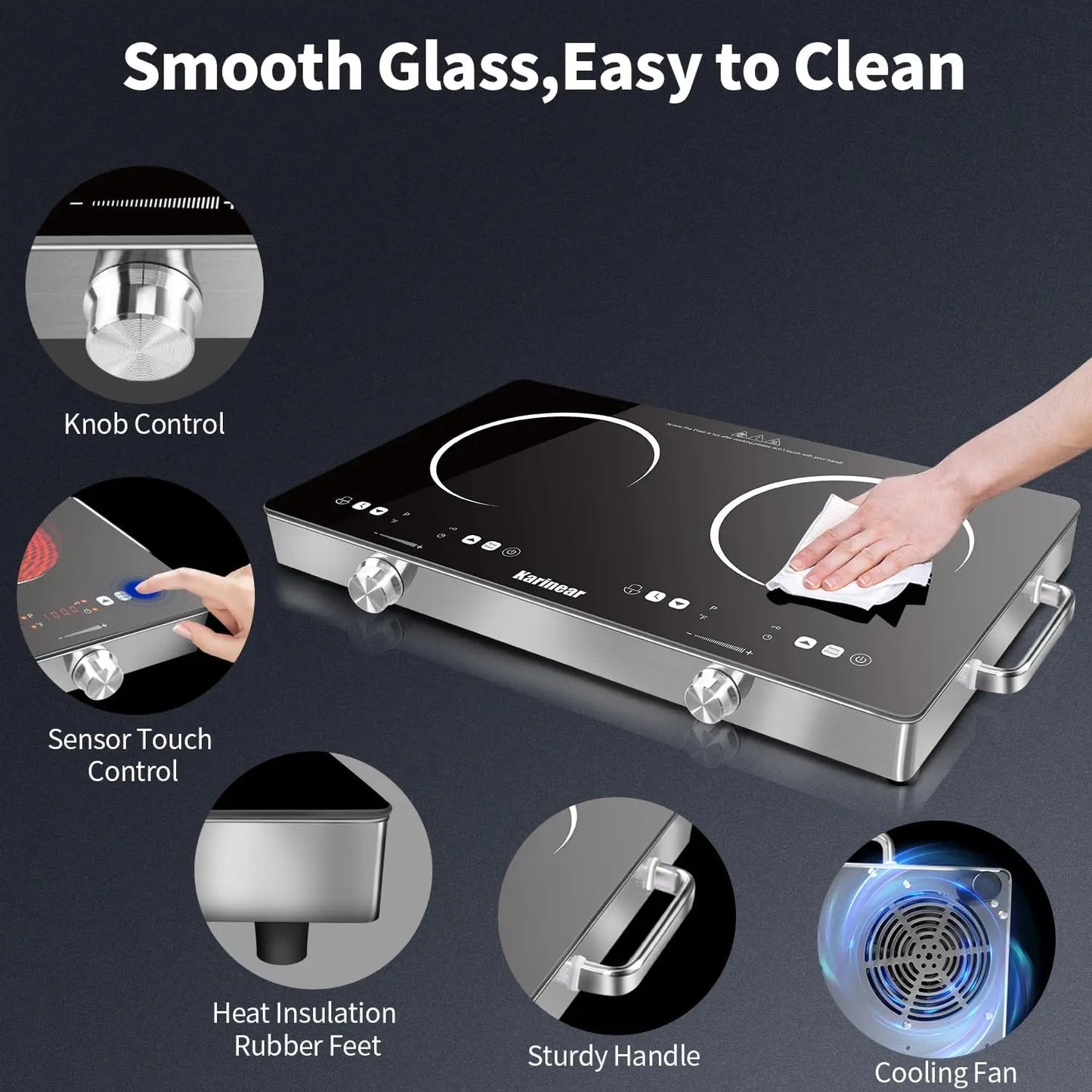 Karinear Dual Zone Ceramic Hob With Knobs And Touch Control