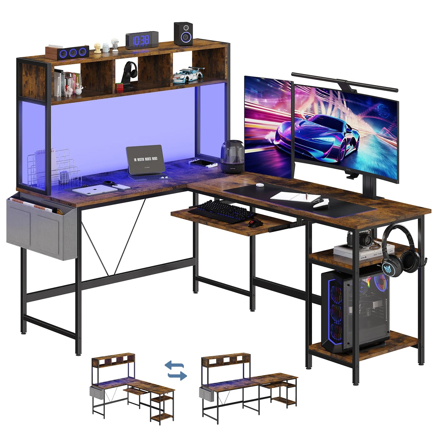 MCQ 67 Inch L Shaped Standing Office Desk With LED Lighting