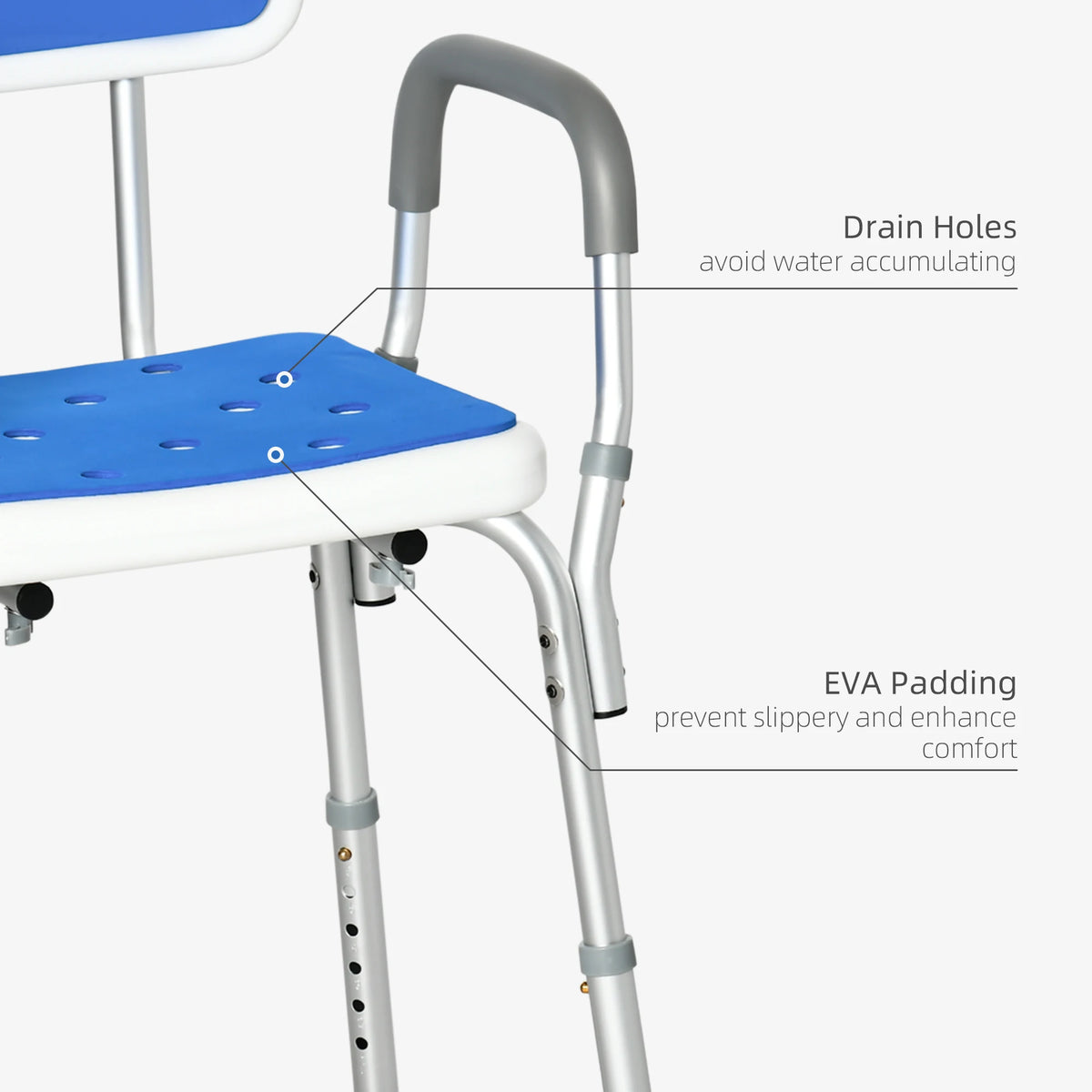 HOMCOM Adjustable Padded Shower Chair with Arms and Supportive Back