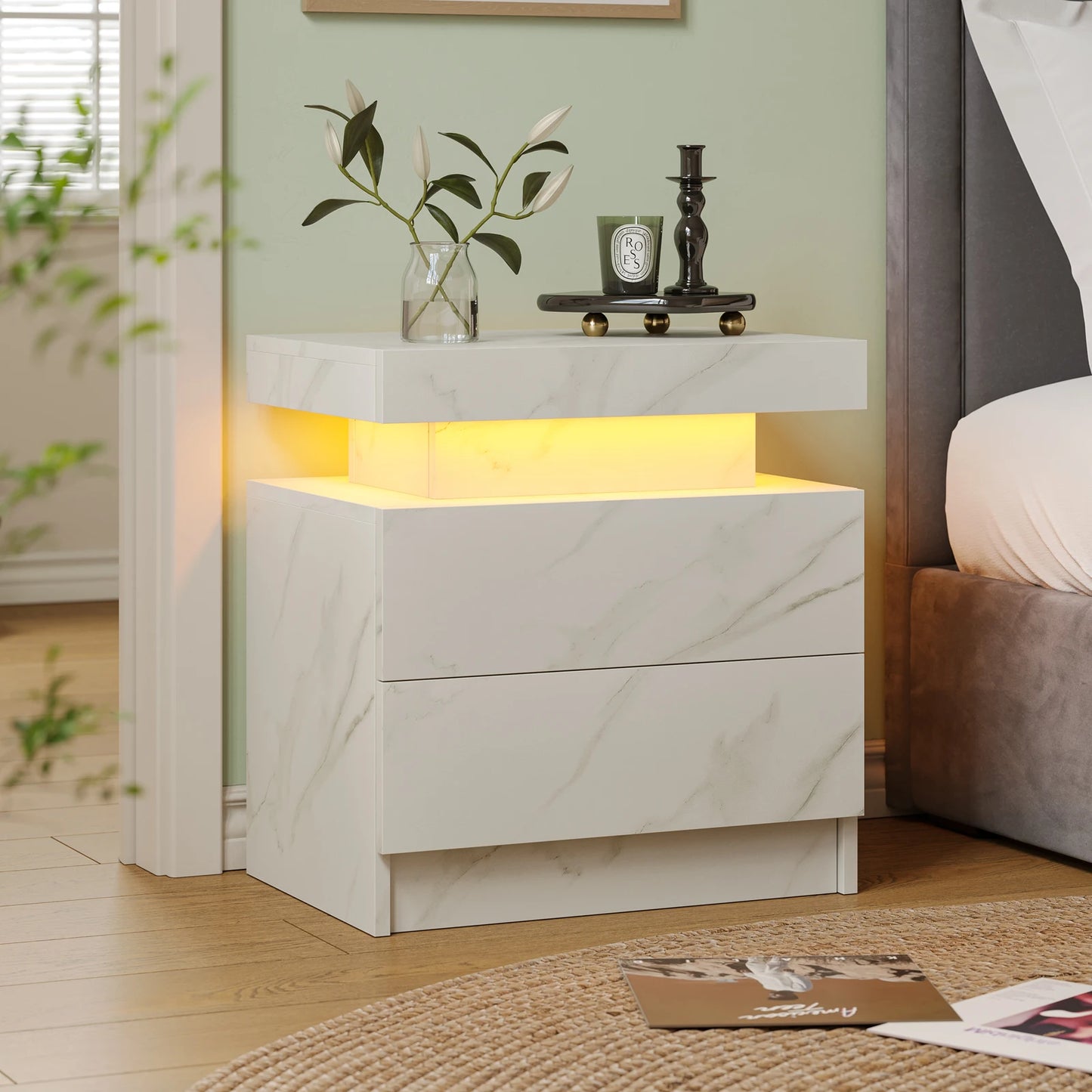 Cubehom LED Nightstand With Two Drawers And RGB Lighting