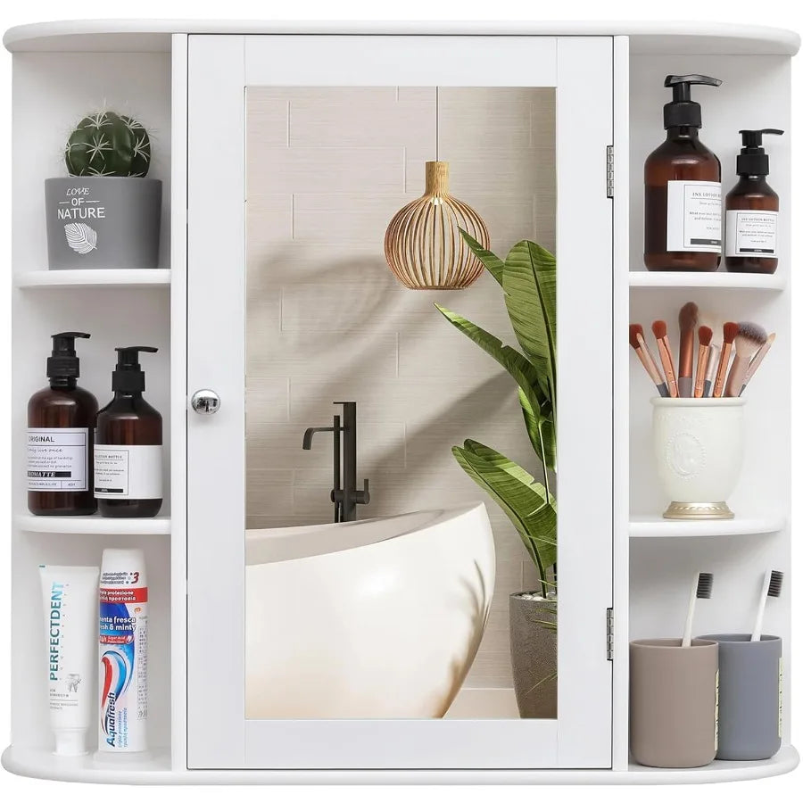 XIUWO Medicine Cabinet With Mirror And Adjustable Shelves For Bathroom