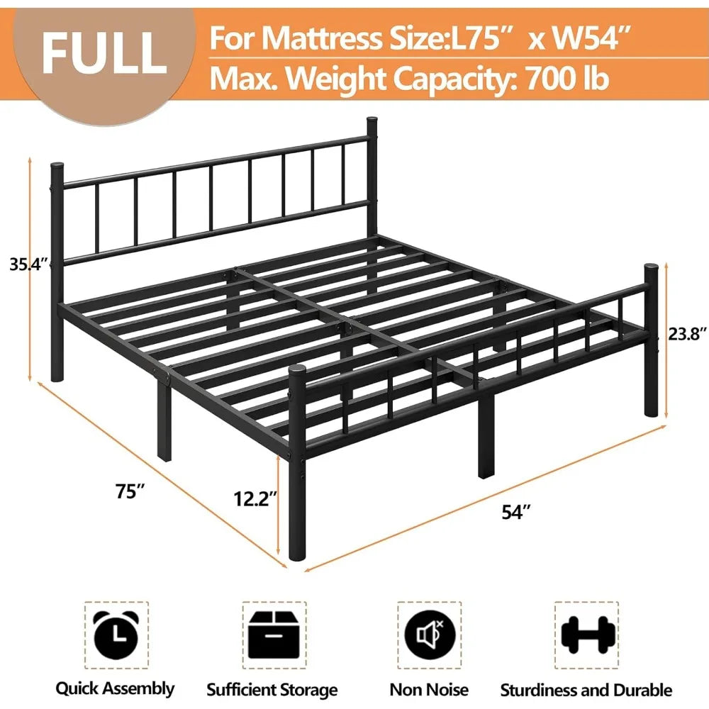 Full Size Metal Bed Frame with Headboard Footboard 14 Inch Platform Steel Slat Under Bed Storage No Box Spring