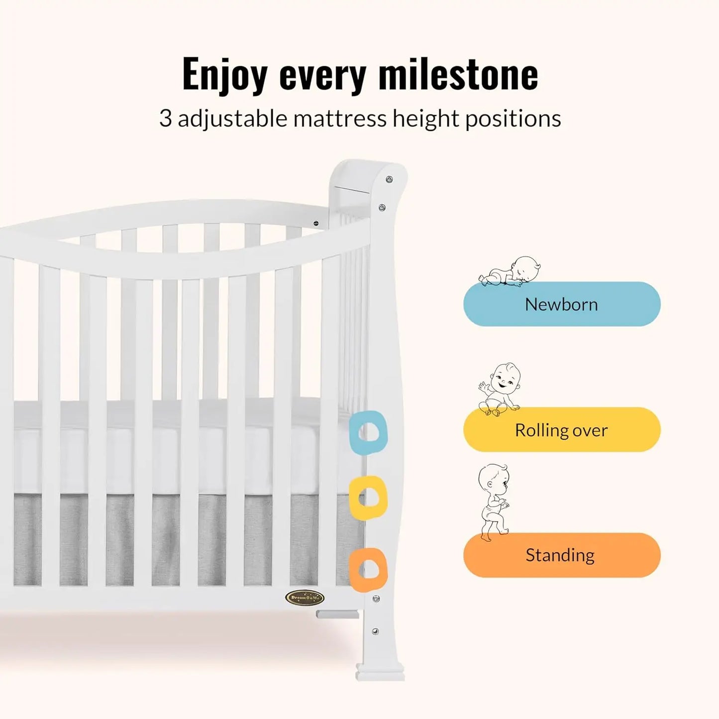 7-In-1 Convertible Baby Crib Greenguard Gold Pinewood