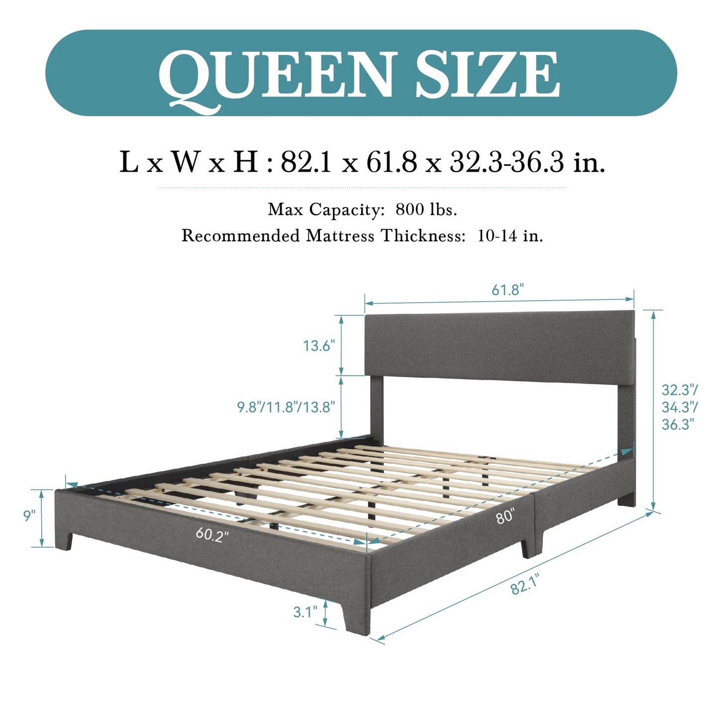 HOOMIC Upholstered Bed Frame With Adjustable Headboard And Linen Fabric