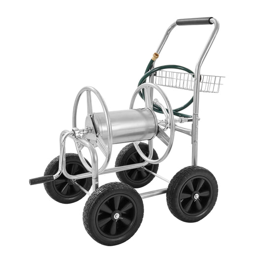 Succebuy Heavy Duty Garden Hose Reel Cart With Basket