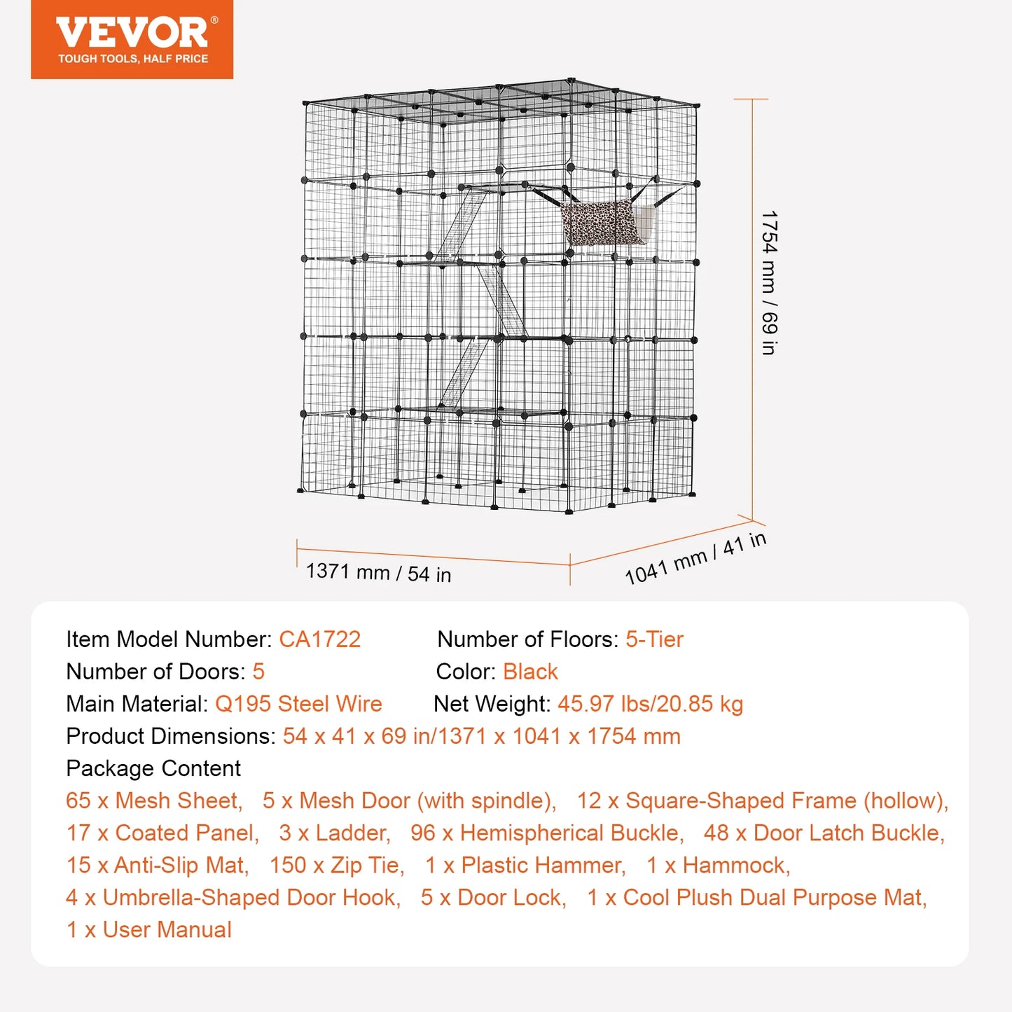 SucceBuy Five Level Cat Cage Enclosure With Front Doors Ramp