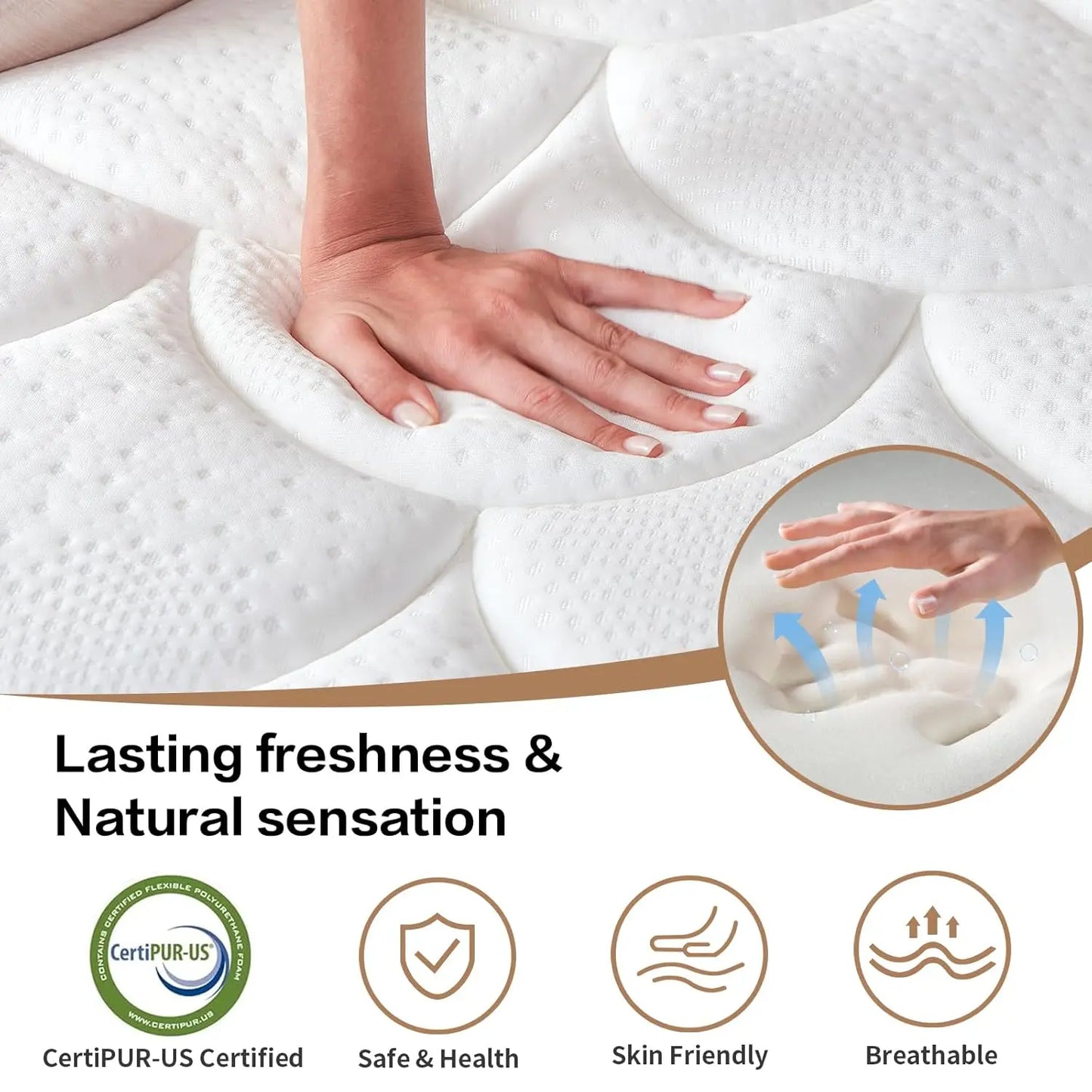 Hybrid Mattress Medium Firm Breathable Fiberglass Free CertiPUR US Certified