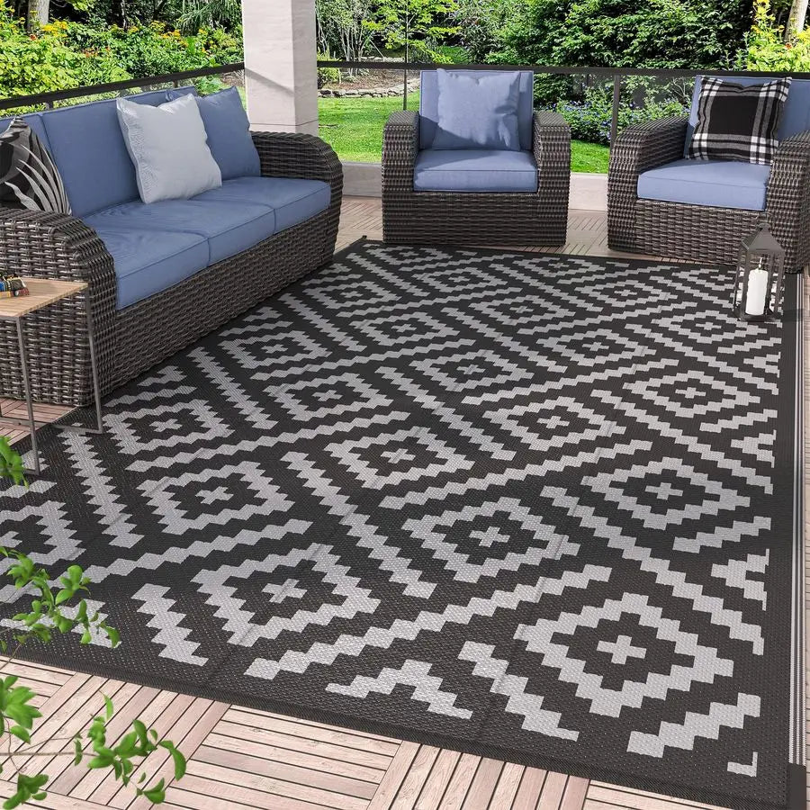 Outdoor Rug for Patio Clearance,6x9 Waterproof Mat,Reversible Plastic Camping Rugs,Rv,Porch,Deck,Camper,Balcony,Backyard,Black a
