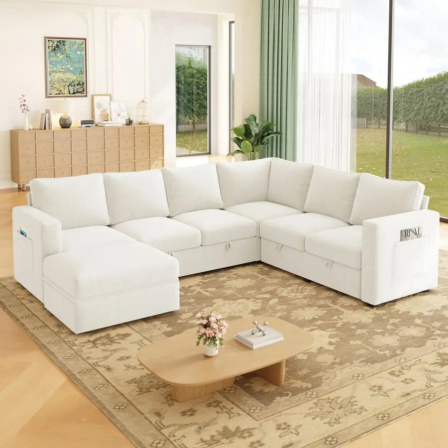 MBVM L Shaped Modular Sleeper Sofa With Pullout