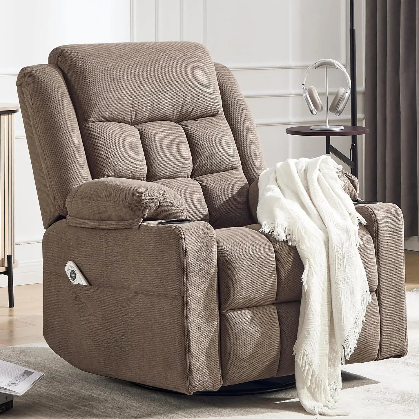 Swivel Rocker Recliner Chair for Adults, Massage Recliner with Heat and Manual, Rocking Recliner with Cup Holders &, Customized